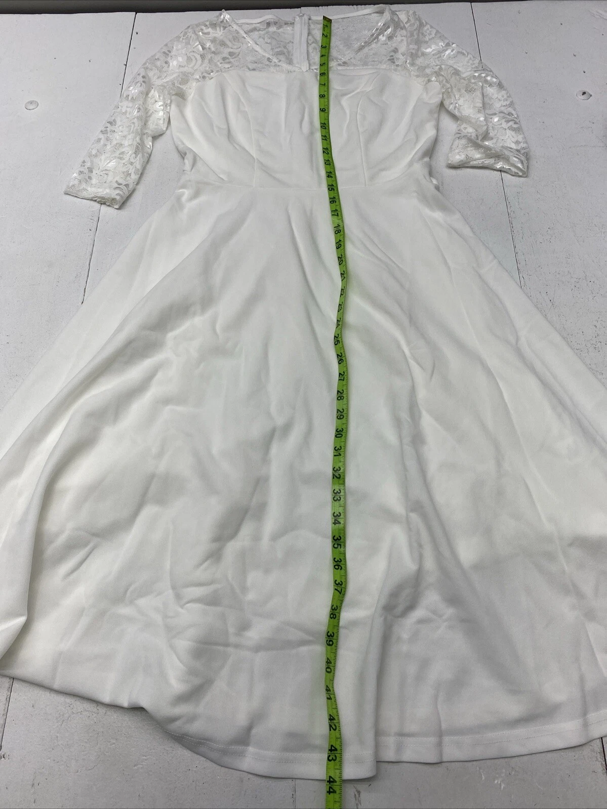 OFF WHITE Abito da donna bianco scollo a V in pizzo manica a 3 4 taglia media nuovo