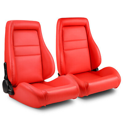 Universal Red OBS Style Reclinable PVC Leather Car Seats | Front