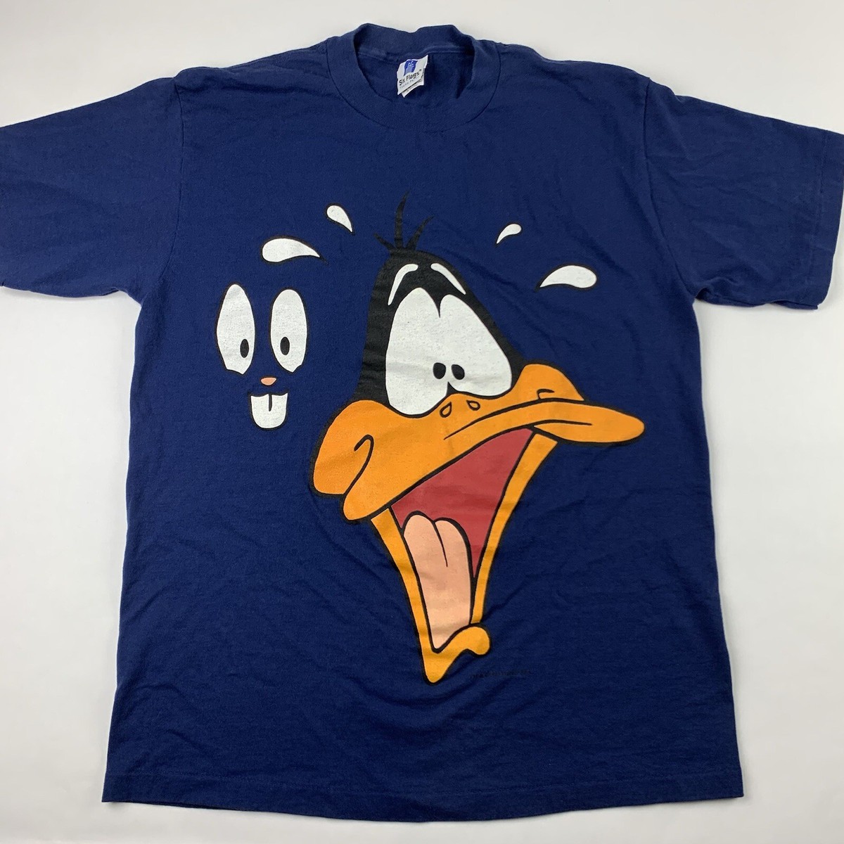 VTG 90s Six Flags Looney Tunes Daffy Duck Face T-Shirt Adult Large