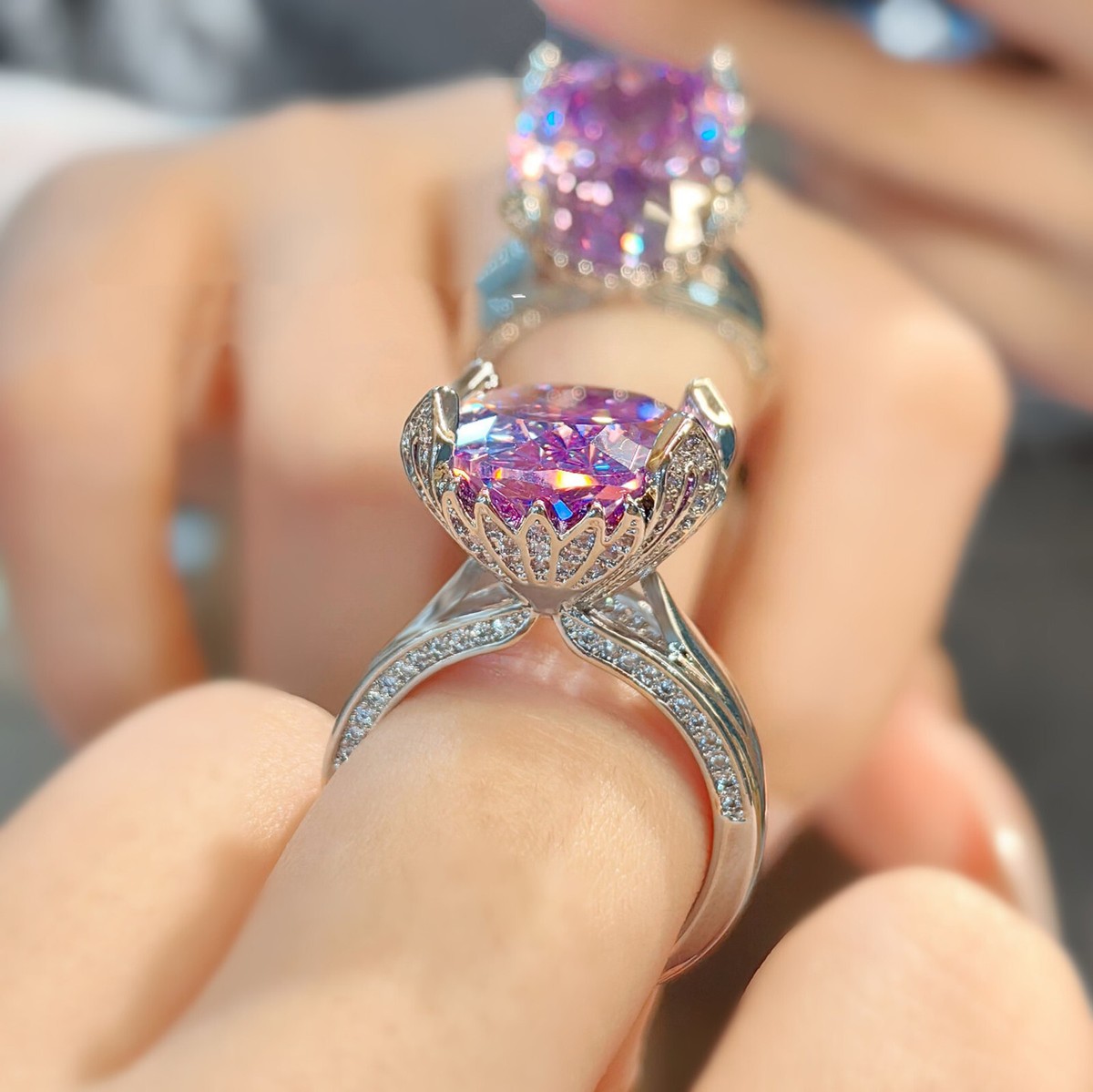 New 20mm Ice Flower Cut Oval Purple Kunzite Gemstone Luxury Women