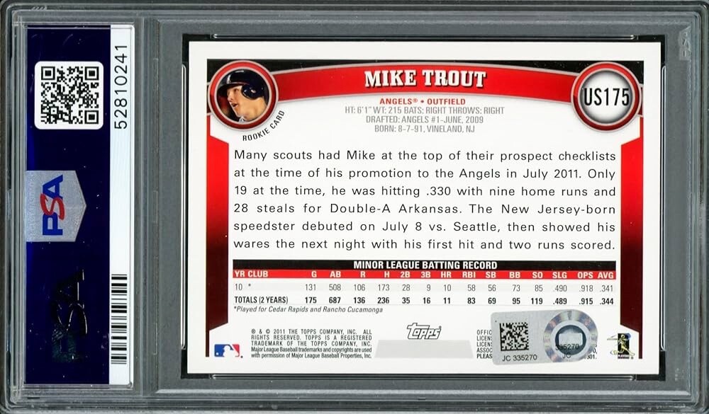Mike Trout Autographed 2011 Topps Update Rookie Card #US175 "2012 AL ROY" PSA/DN
