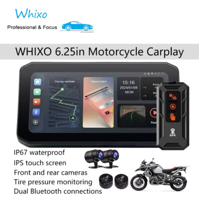WHIXO Wireless Carplay Android Auto Moto Stereo, Tire Pressure,IPS,Dual Camera