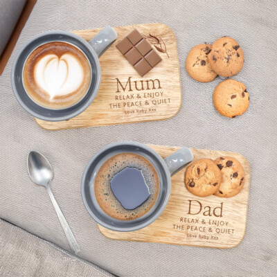 Personalisierte Tee- & Keksbrettchen - Mama Papa, Peace & Quiet, individuelles Tea Time Geschenk