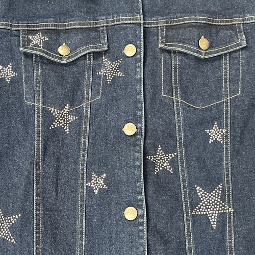 Vintage The Quacker Factory Denim Jean Jacket Star Embellishment Rhinestones Med - Picture 2 of 11