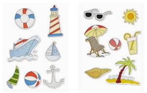 Holz-Sticker Urlaub Reise Meer, Streuteile Holz mit Klebepunkt