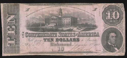 Confédéré Currency - 10 Dollar Note - 1862 - Richmond, VA - VF