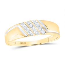 10kt Gold Mens Round Channel-set Diamond Diagonal Triple Row Wedding Band 1/8ctw