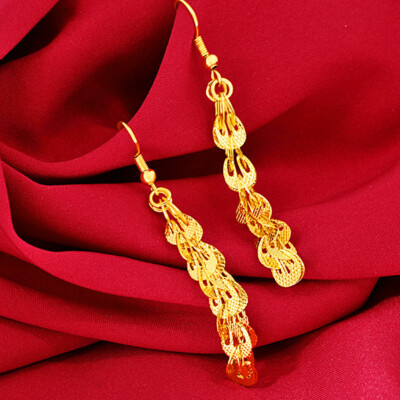 Phoenix Tail Tassel 22K 23K 24K THAI BAHT YELLOW GP GOLD Earrings