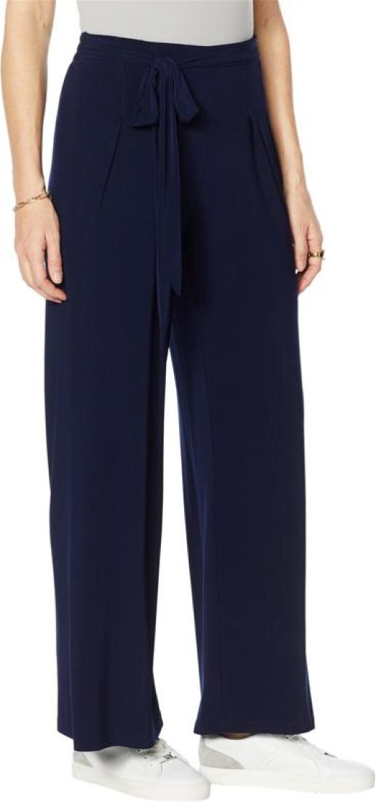 Nina Leonard Miracle Matte Wide-Leg Pant Self Sash NAVY XS NEW (184)