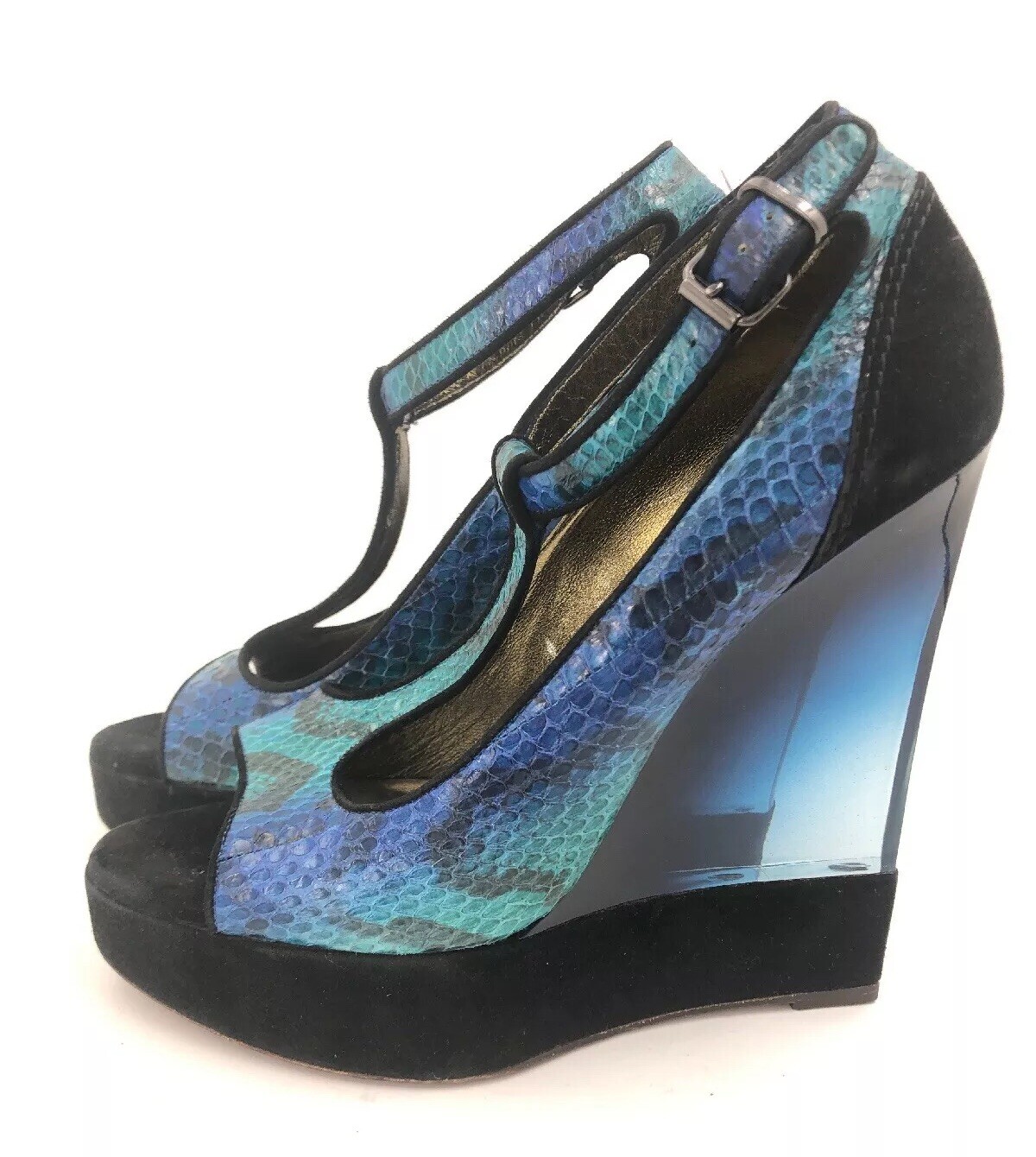 LANVIN BLUE PYTHON & BLACK SUEDE LEATHER with LUC… - image 1