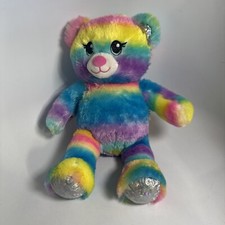 Build A Bear 16" Rainbow Teddy Stuffed Plush Sparkling Shimmer Rare BAB Pride