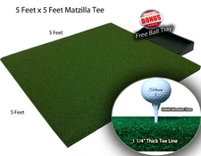 5' x 5'  Wood Tee Elite Grass Golf Mat Chipping Driving Range Practice Ball Tray