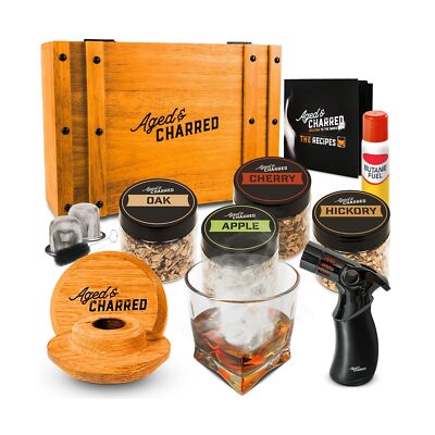 Cocktail Smoker Kit with Torch & Wood Chips - Premium Set, USA Oak Smoker - O...