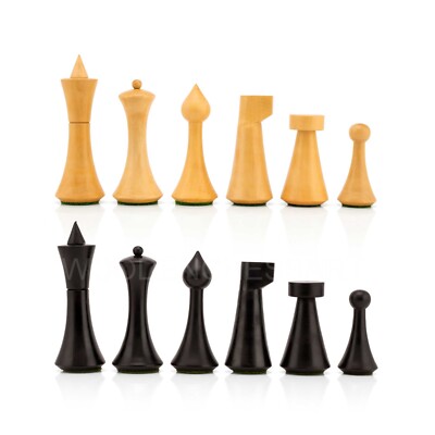 4'' Reproduced Minimalist Hermann Ohme Chess Pieces only in Ebonized Boxwood