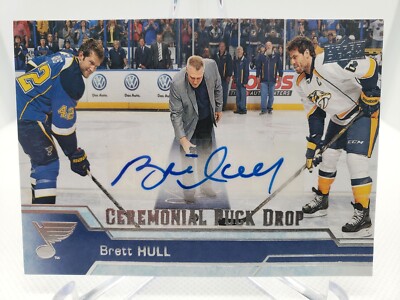 BRETT HULL UPPER DECK 2016-17 CEREMONIAL PUCK DROP CPD-4   AUTO VERSION  