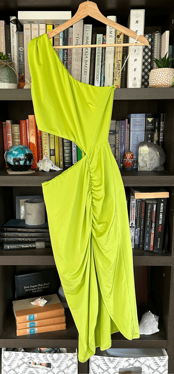 peacock green dresses Ieena for Mac Duggal - Green Cut Out One Shoulder Ruched Back Gown main image 0