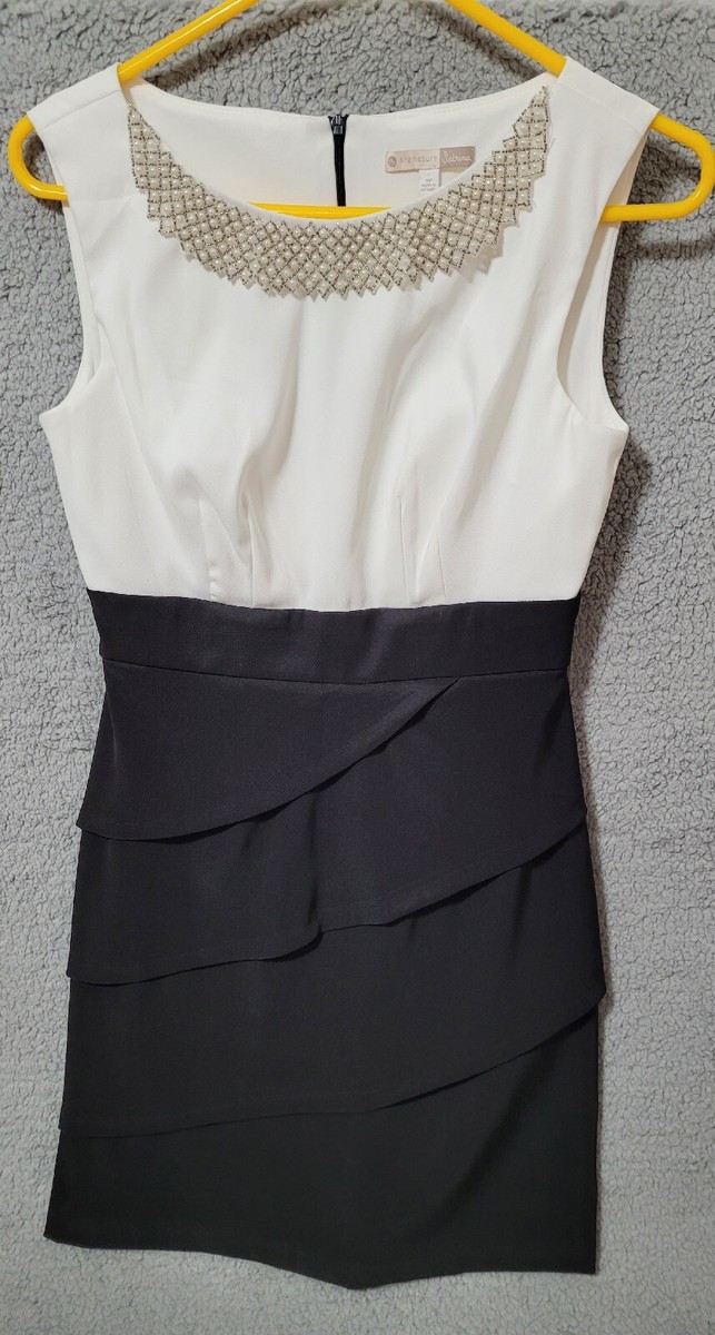Signature Sabrina Sleeveless Black & White Dress With Decorative Faux Pearl's 4P | eBay Signature Sabrina Sleeveless Black & White Dress With Decorative Faux Pearl's 4P | eBay
