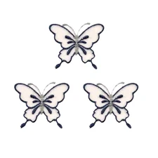 White Chiffon w/Navy Trim Butterfly (3-Pack) Iron on Patch