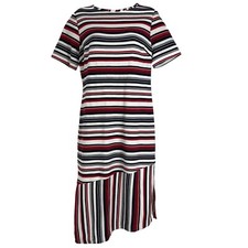 Ashro Dress Womens Size 6 Short Sleeve Red White Blue Striped Drop Waist Stretch