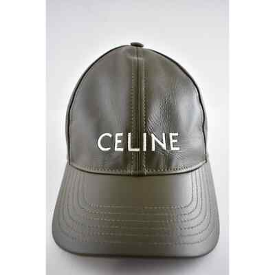 Celine Paris Dark Khaki Green Lamb Leather White Logo