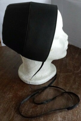  AMISH BLACK BONNET 16 1/2'' KAPP W/ TIES  PRAYER COVERING HANDMADE 6'' DEEP