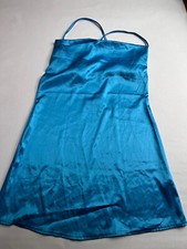 NWT Pretty Little Thing Blue Satin Strappy Mini Slip Dress Size 6