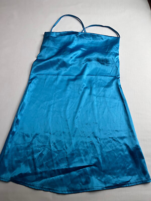 NWT Pretty Little Thing Blue Satin Strappy Mini Slip Dress Size 6 | eBay