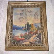 Vintage 40s trees landscape original oil Painting hand painted Americana