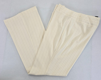 NY&CO Womens 14 TALL Stretch Dress Pants Lined Cream w Narrow Stripes