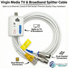 Virgin Media TV Broadband Splitter to 2x Ethernet , Coaxial & Wall socket Cable-