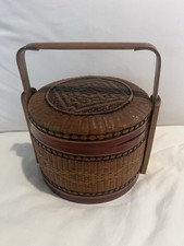 Vintage Chinese Wedding Basket Stacking 1 Tier Woven Cane