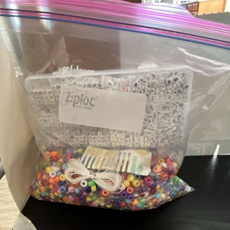 Ziploc Bead Kit Alphabet Letter & Pony Beads w/ String Jewelry Making