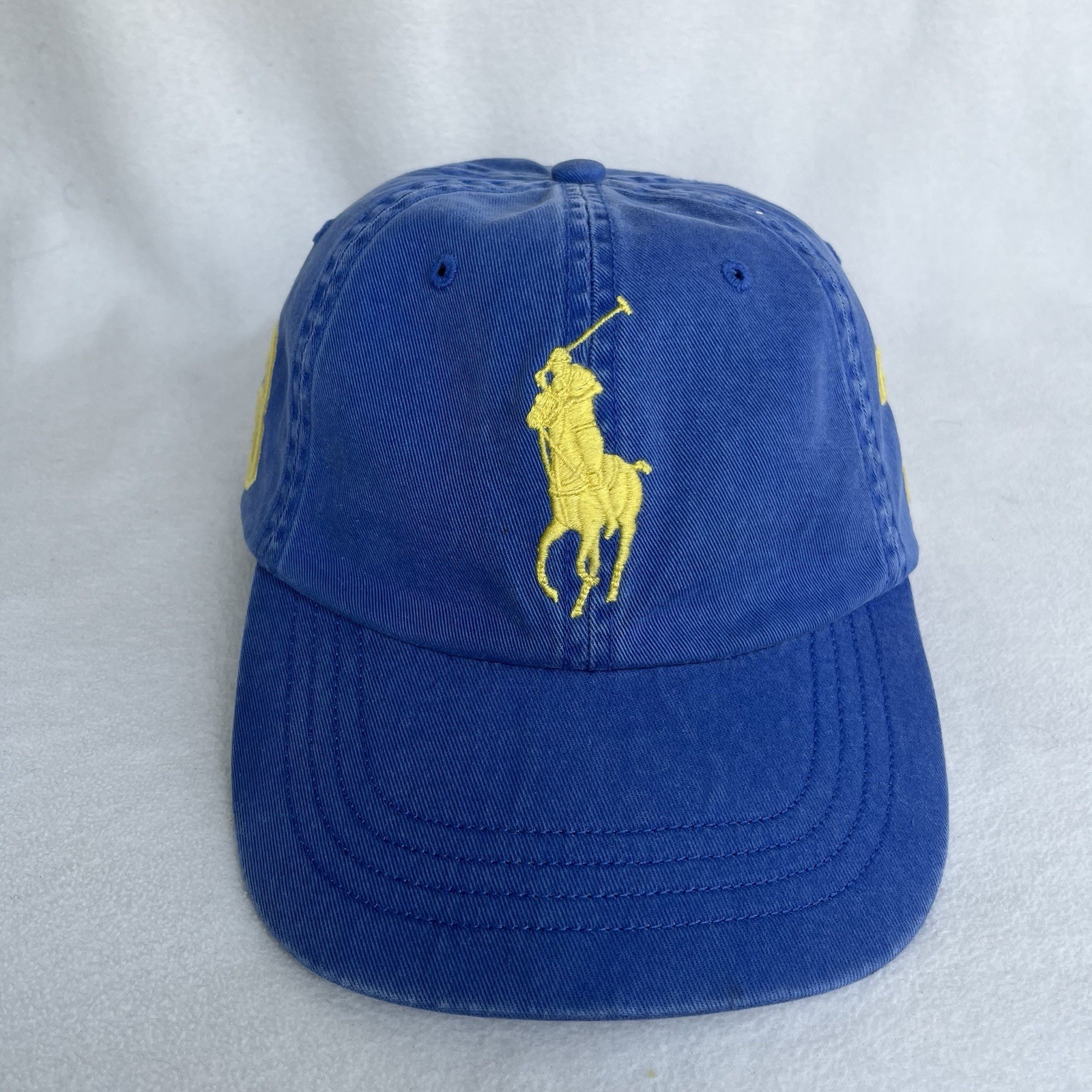 Polo Ralph Lauren Cappello Berretto Cinghia Schiena Blu Giallo Big Pony #3 MCMLXVII
