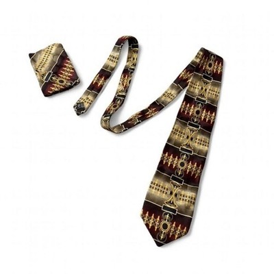 Vintage 90s Nicola Berti Geometric Abstract Mosaic Silk Tie & Pocket Square