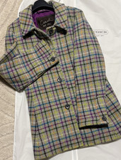 Coach Women's Plaid Wool Blend Mid-Length Jacket M Button Collared Lined
