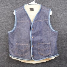 Vintage 70s Mens Genuine Roebucks Brand Sears Sherpa Lined Denim Vest Size Large