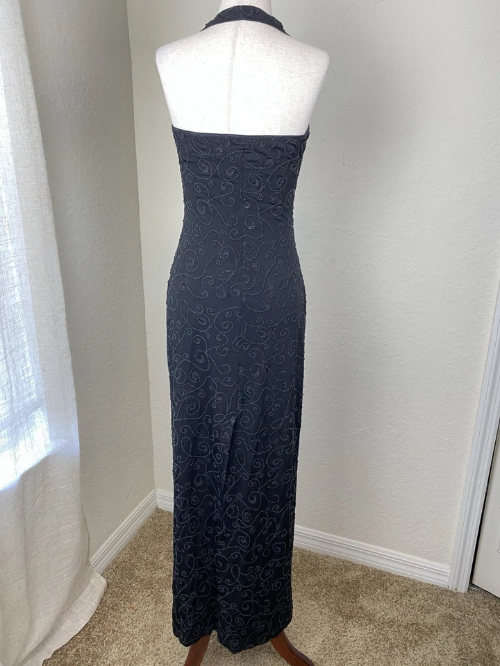 Alexia Admor винтажный Y2k маленький бисером открытый назад с бретелью через шею черный макси платье тяжелый - Изображение 4 из 4