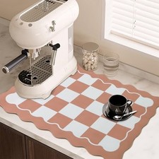 Scalloped Checkered Dish Drying Mats for Kitchen Counter, 19" x 12" Terracota