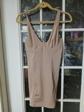 ASOS 36C Cupped Midi Bodycon Dress Underwire Ribbed Khaki Slip Sheath Club