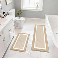 Bathroom Rugs Sets 2 Piece, Non Slip Washable Bath Mat, Beige  Soft