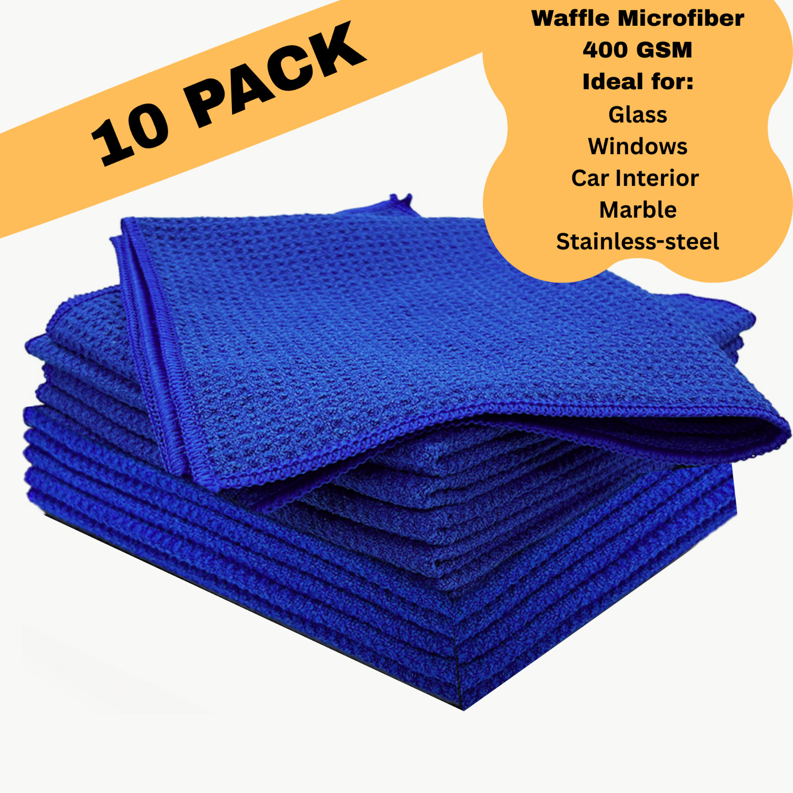 10 Pack of Microfiber Waffle Cleaning Cloths - 16 x 16 Lint 