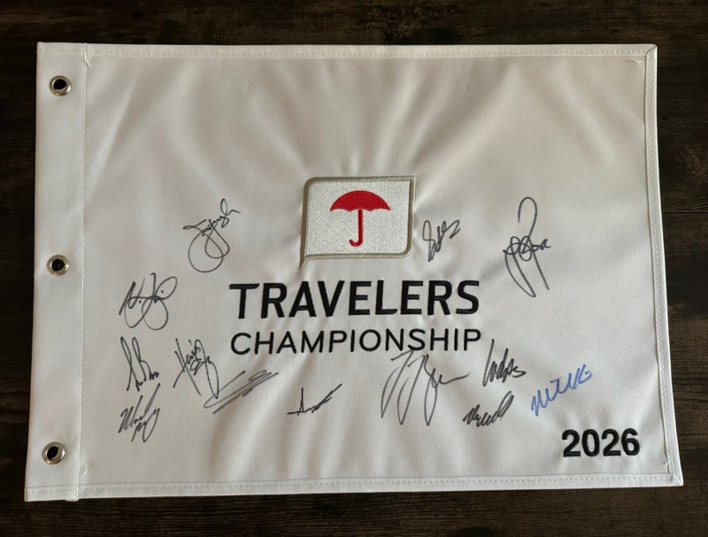 2026 Travelers Championship Signed Flag Scottie Scheffler Justin Rose Rai Burns 