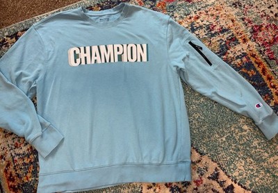 Champion Men's Sky Blue Powerblend Fleece Crewneck Sweatshirt with Utility Sleev