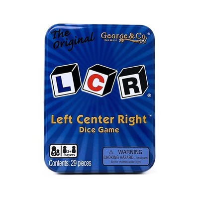 LCR  Left Center Right  Dice Game - Blue Tin 4.5 x 3.5 x 1.5 inches, 