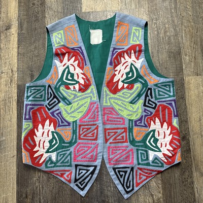 Vintage Sed s Crafts Molas Vest Womens Medium Panama Jacket Handmade 100% Cotton