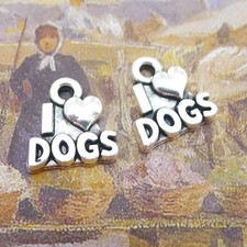 20/50PCS Antique Silver I Love Dogs Charm Pendant, Dog, Pet, Loss of Dog JHS701