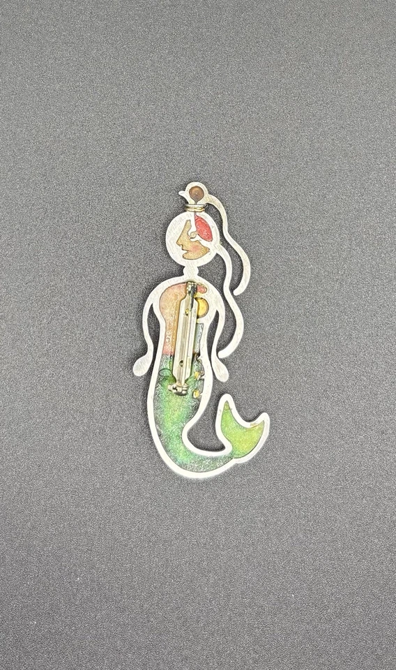 Prendedor de sirena estilo Picasso de acero inoxidable, cristal y resina corte láser hecho a mano Foto 2 de 2