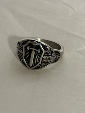 Stainless Steel Crusader Sword Ring – Knight Templar Shield Design – Antique Sil