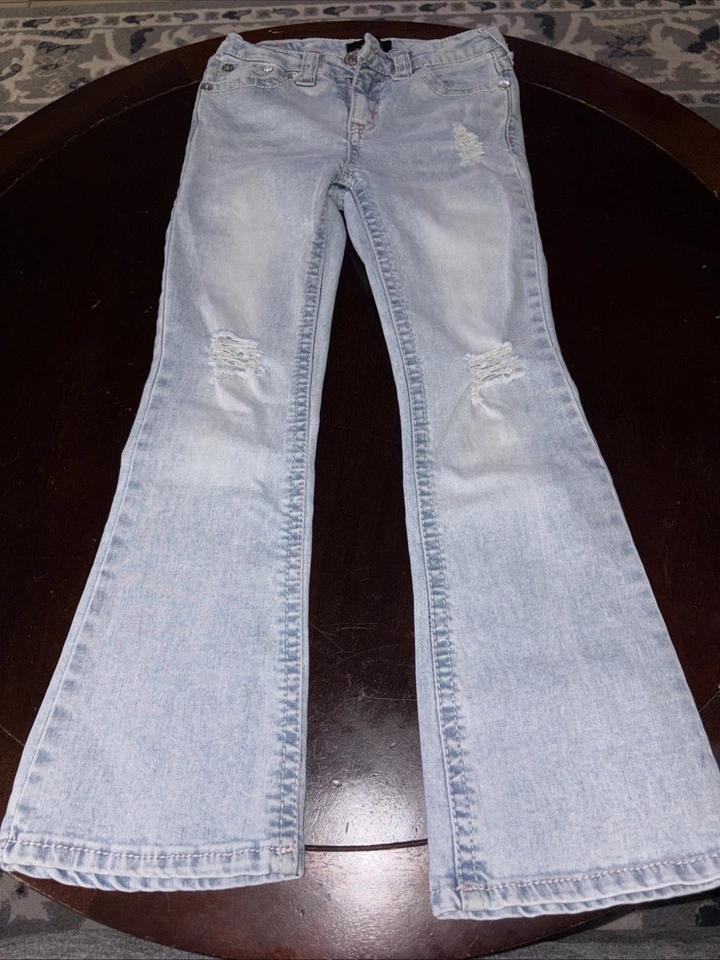 Pantalones de mezclilla True Religion niños niñas Joey tiro alto acampanados talla 8 rasgados lavado claro Foto 4 de 4