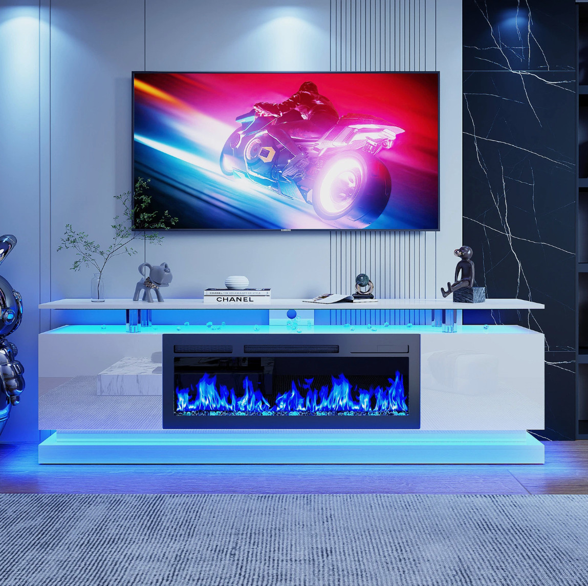 With Led Light For 80 In Tv Entertainment Center Black
